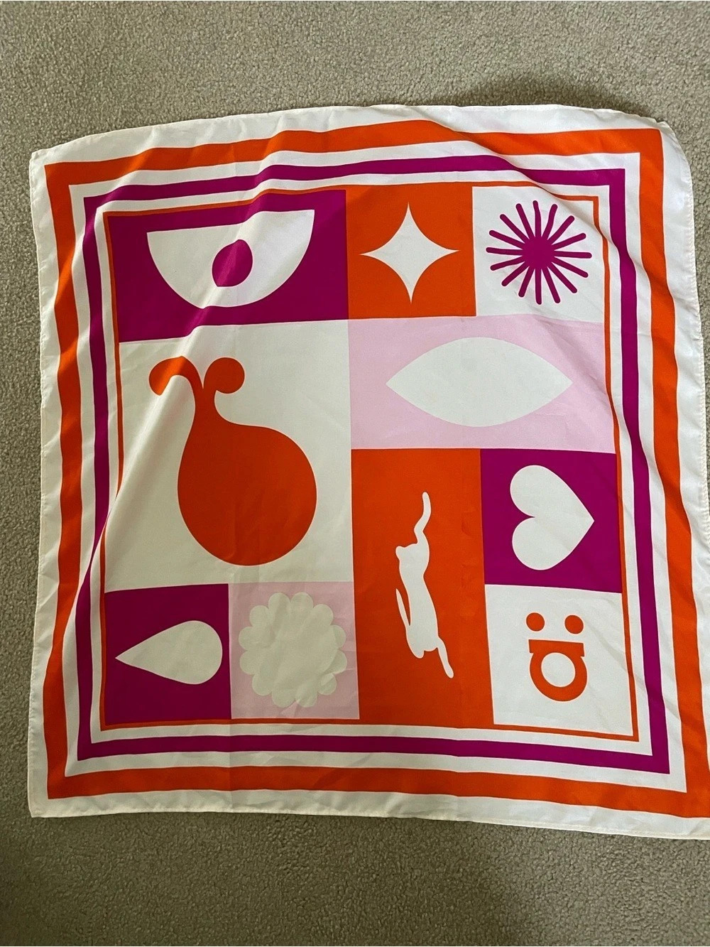 Geometric Print Scarf in Orange & Pink Like New